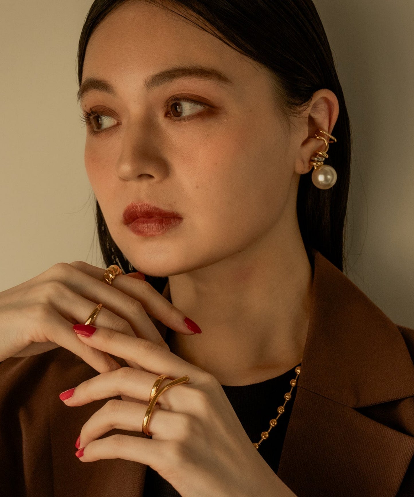 パールライクツイストイヤーカフ	【Gold】