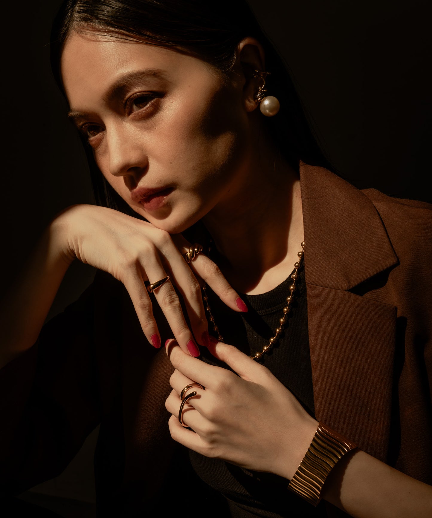 パールライクツイストイヤーカフ	【Gold】