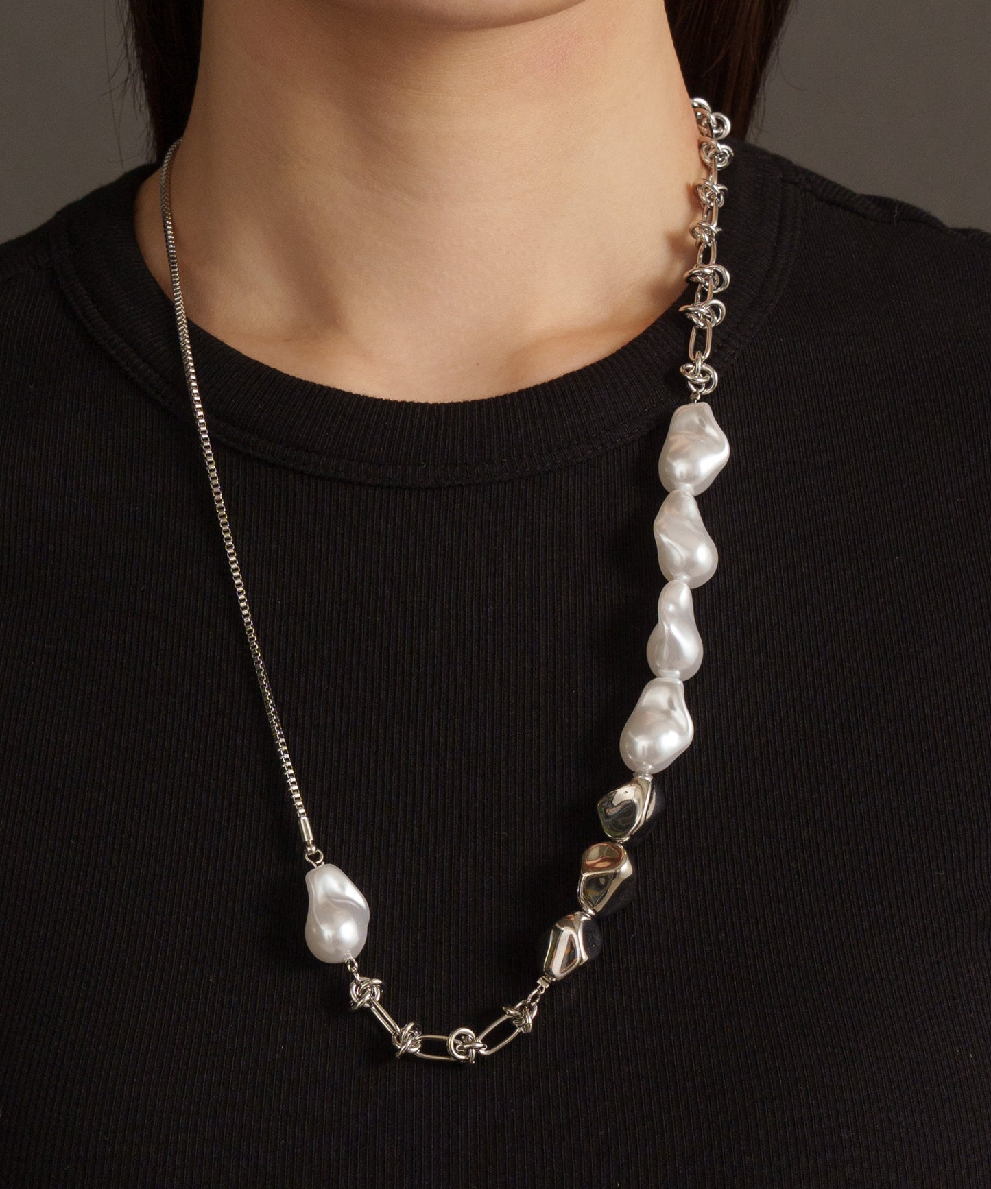 パールライクMIXネックレス【Silver】