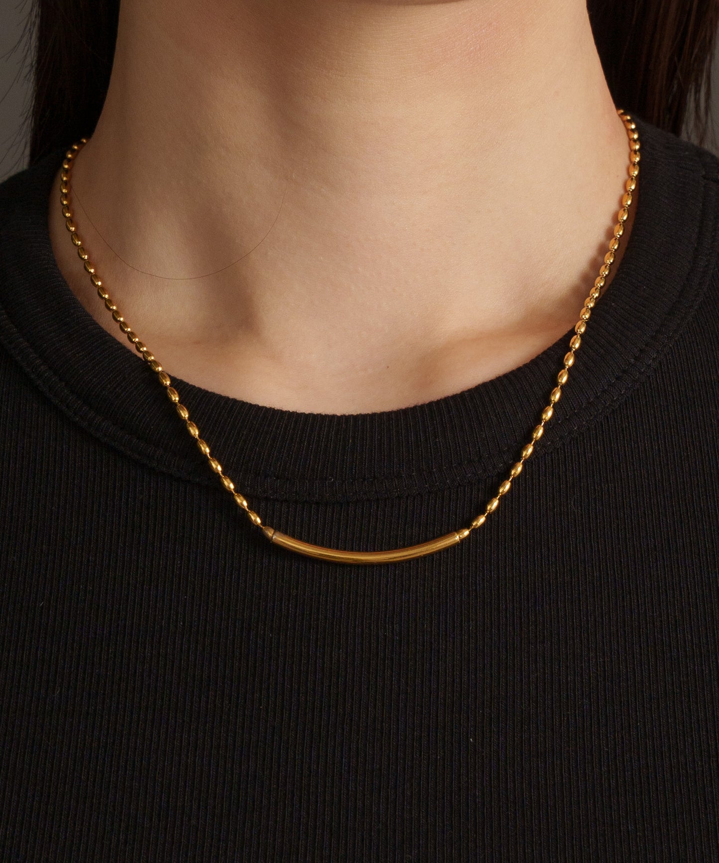 チューブボールチェーンネックレス【Gold】