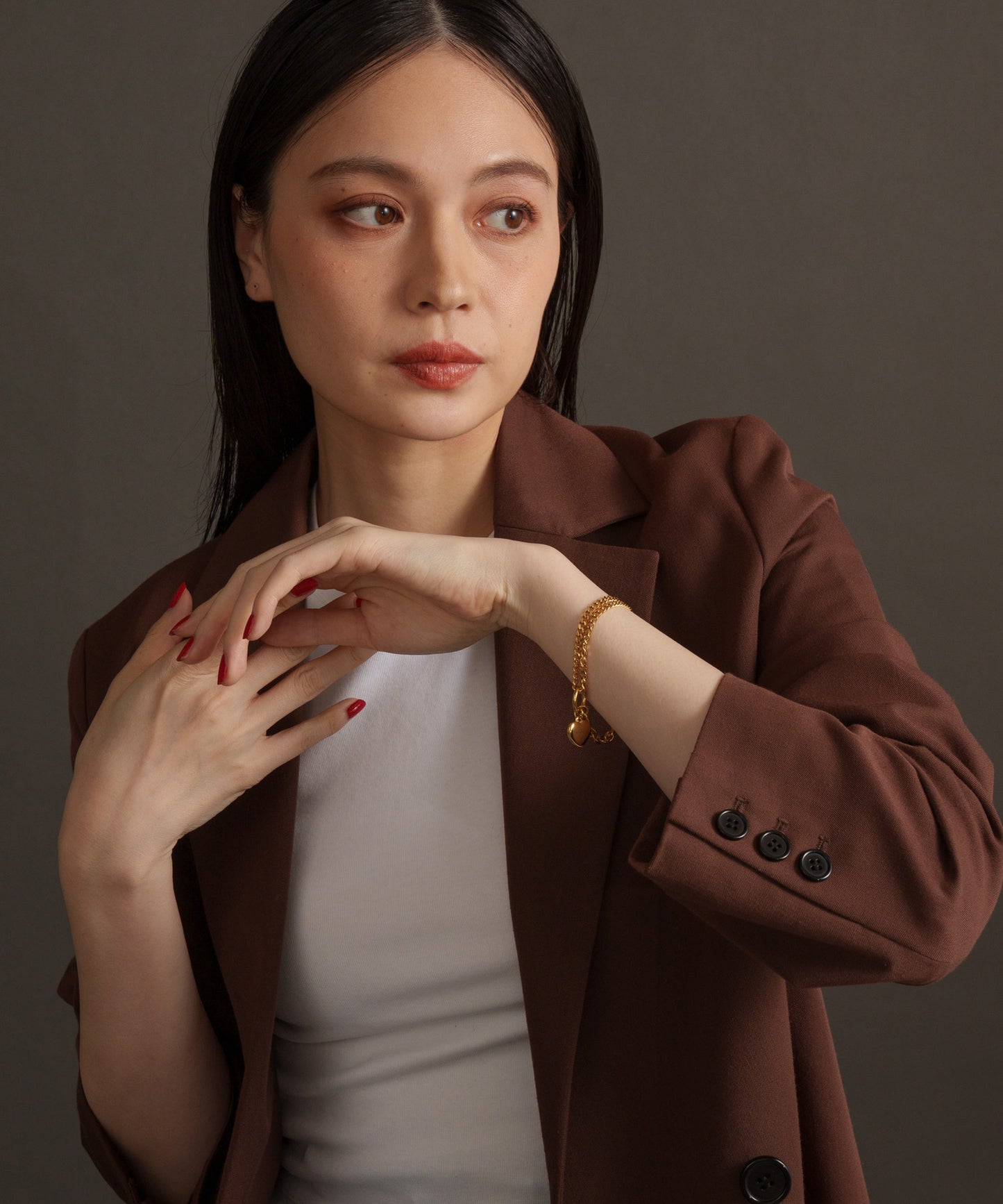 3DハートMIXチェーンブレスレット【Gold】