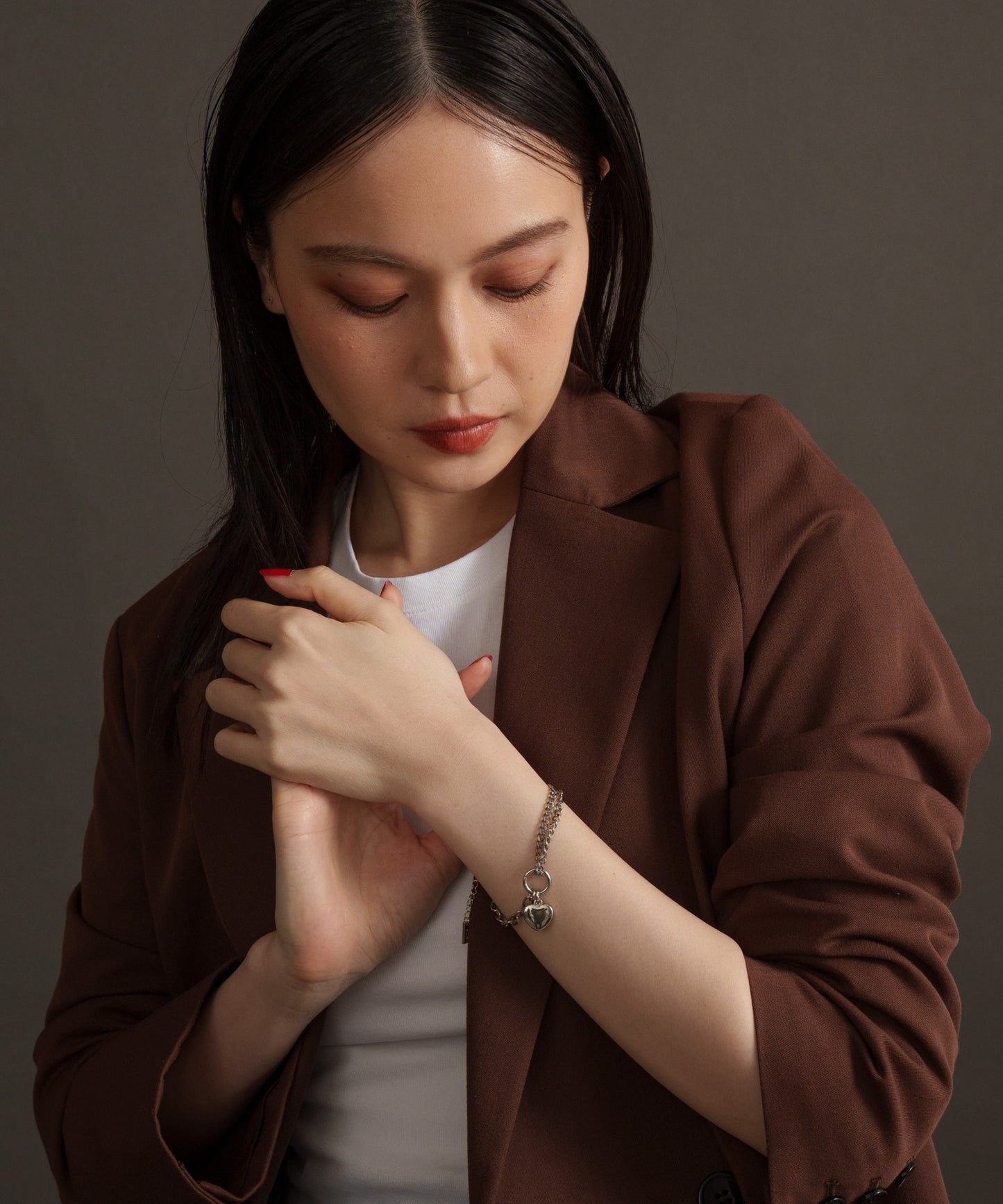 3DハートMIXチェーンブレスレット【Silver】