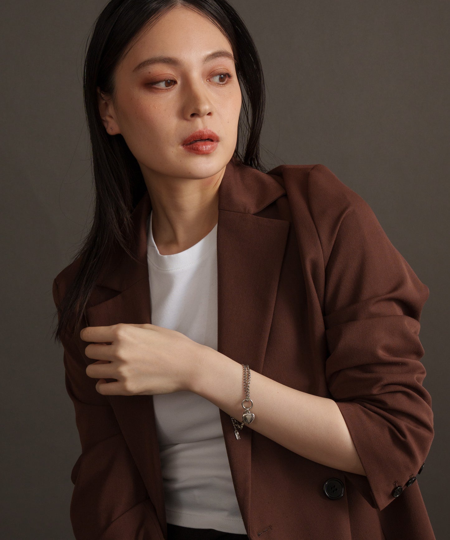 3DハートMIXチェーンブレスレット【Silver】