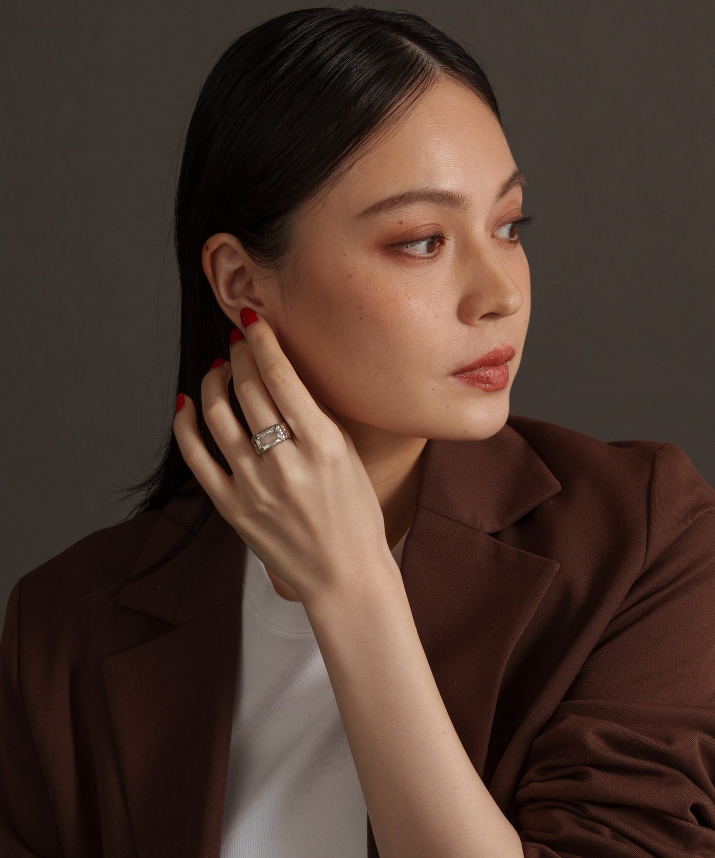 スクエアストーンヴィンテージリング	【Silver×Clear】