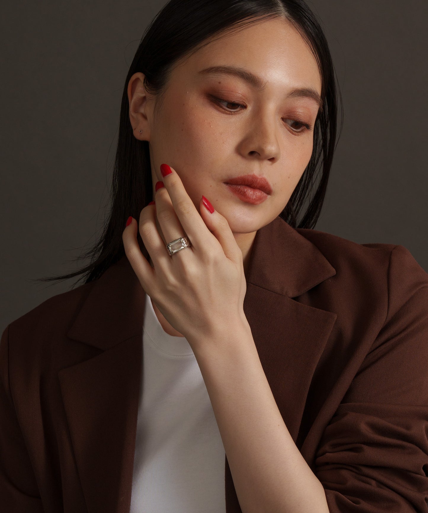 スクエアストーンヴィンテージリング	【Silver×Clear】