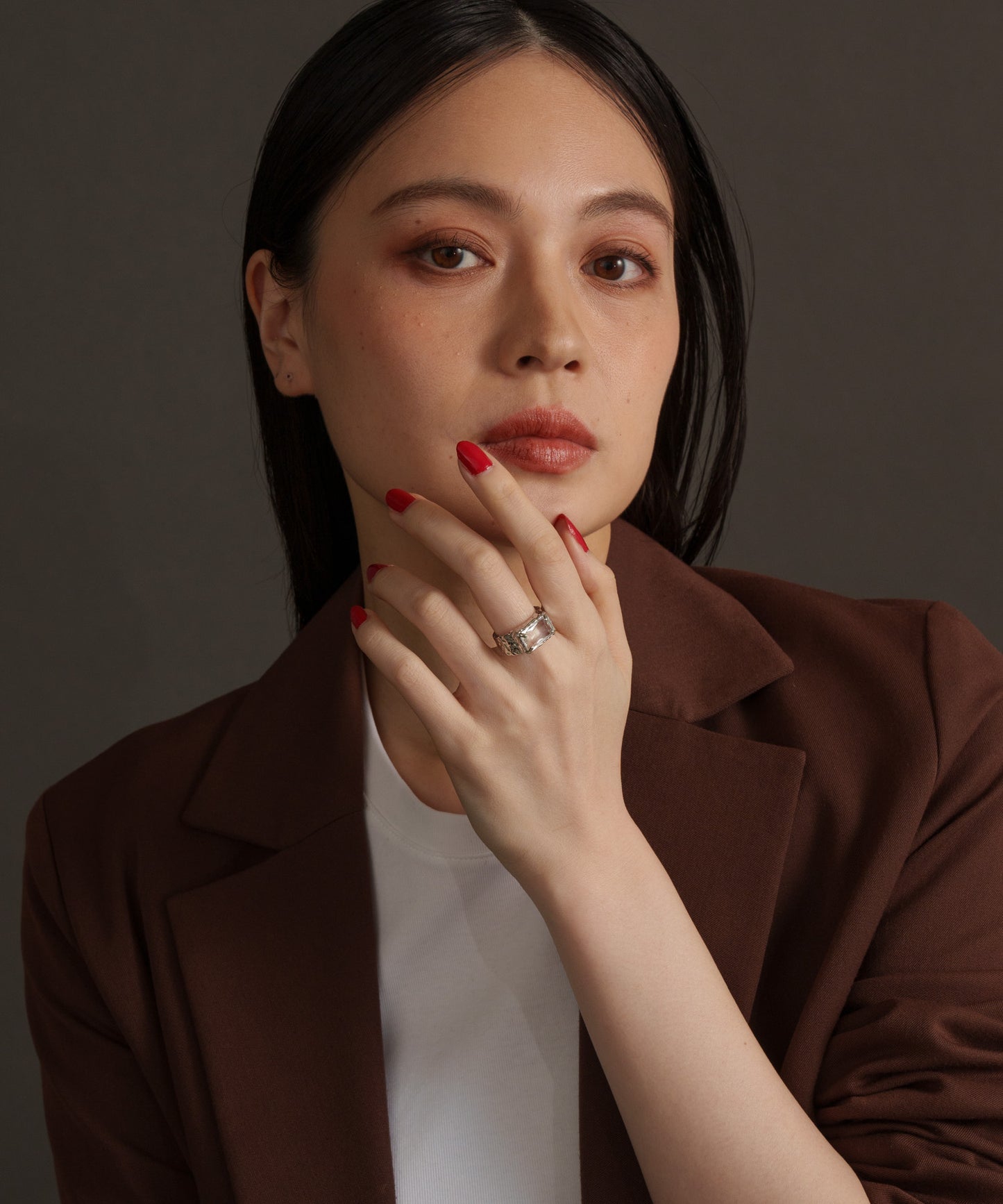 スクエアストーンヴィンテージリング	【Silver×Clear】