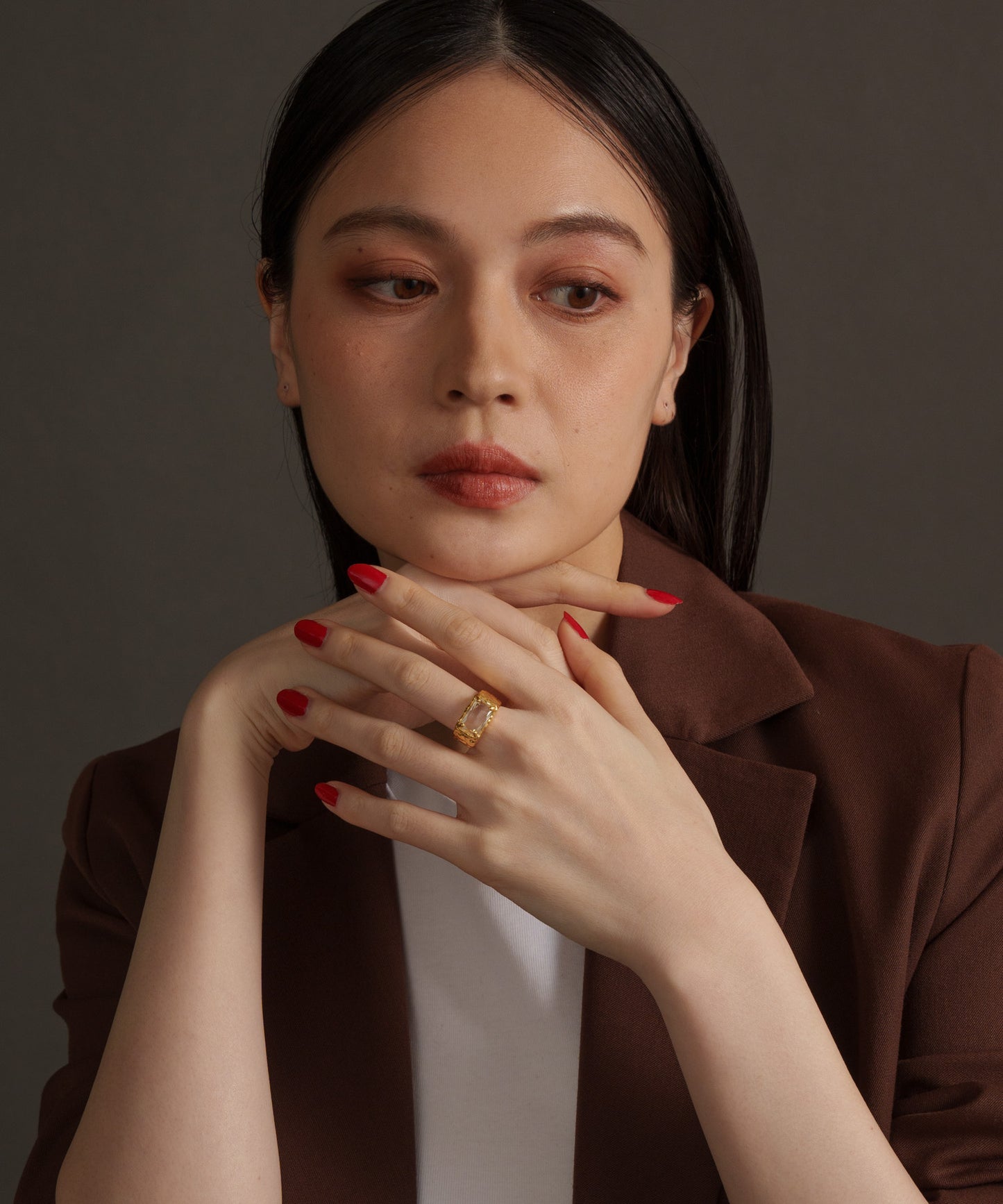 スクエアストーンヴィンテージリング	【Gold×Clear】