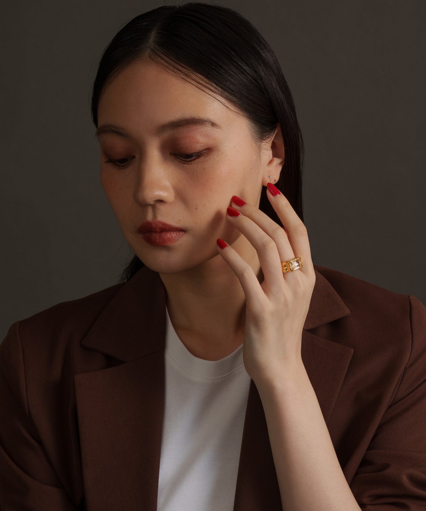 スクエアストーンヴィンテージリング	【Gold×Clear】