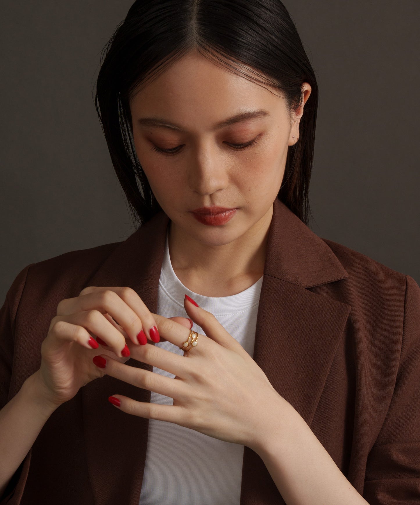 ツイスト3連フリーリング【Gold×White】