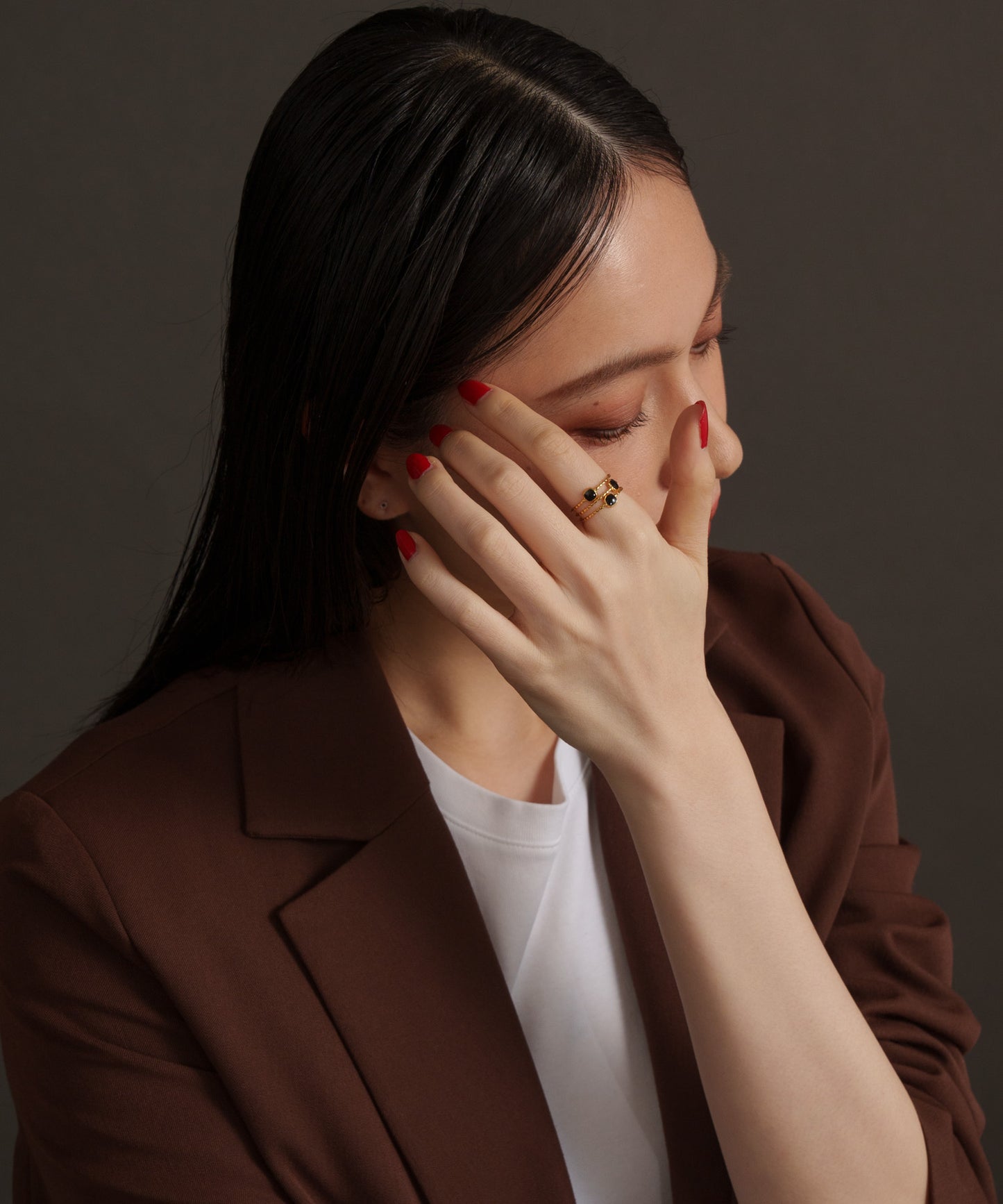 ツイスト3連フリーリング【Gold×Black】