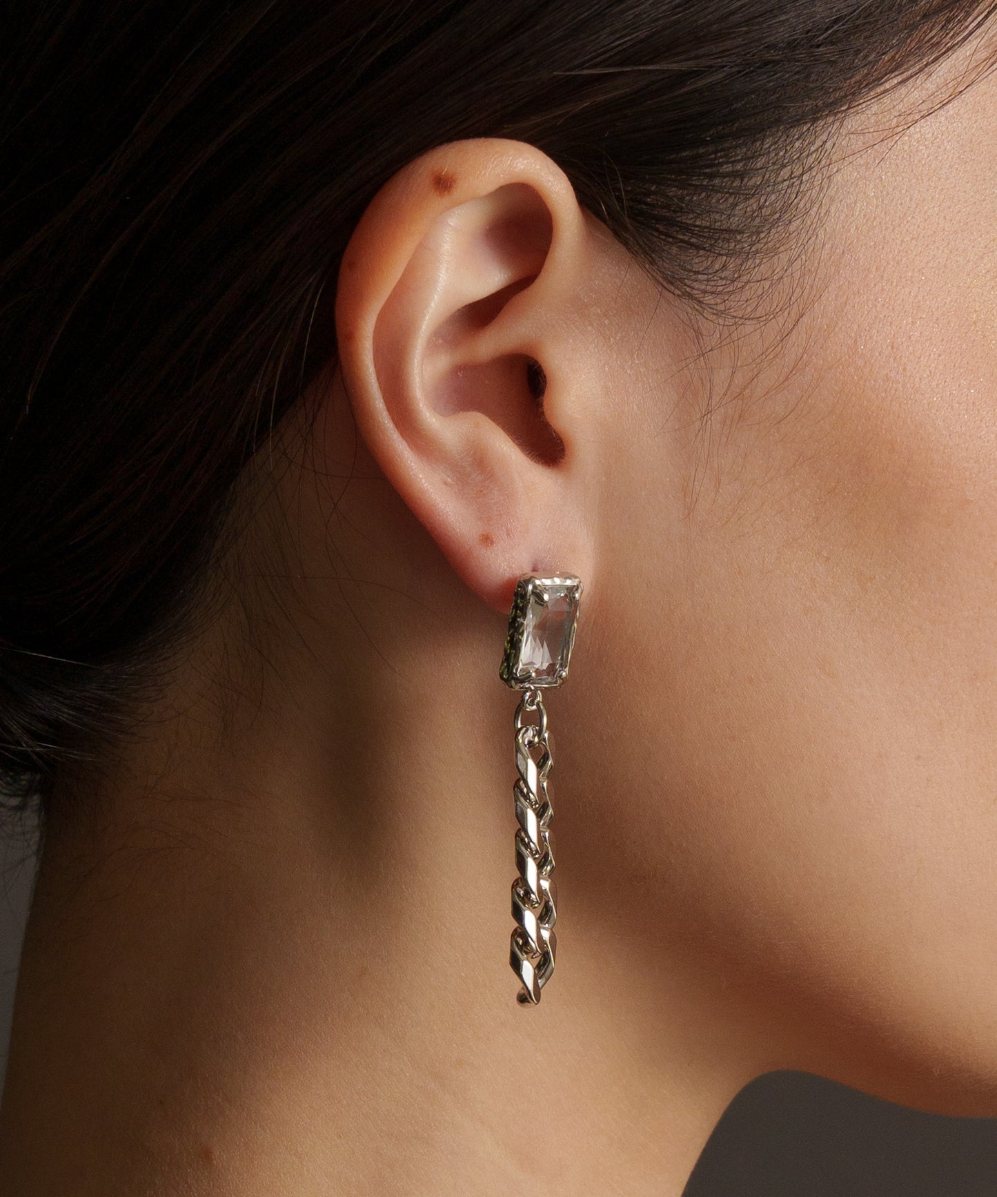 スクエアチェーンヴィンテージピアス【Silver×Clear】