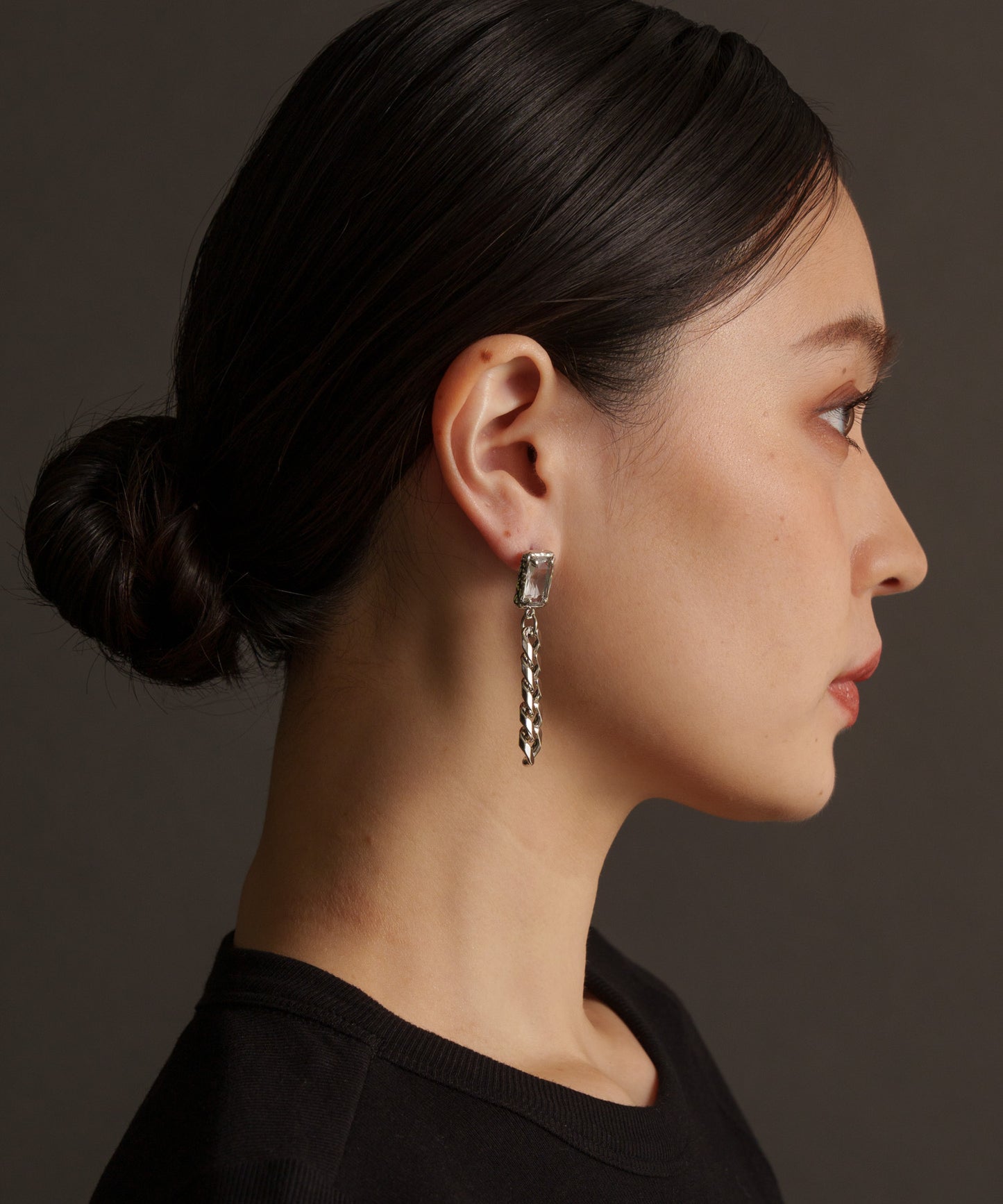 スクエアチェーンヴィンテージピアス【Silver×Clear】