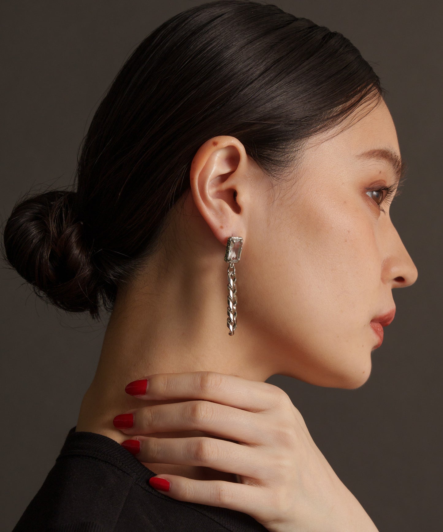 スクエアチェーンヴィンテージピアス【Silver×Clear】