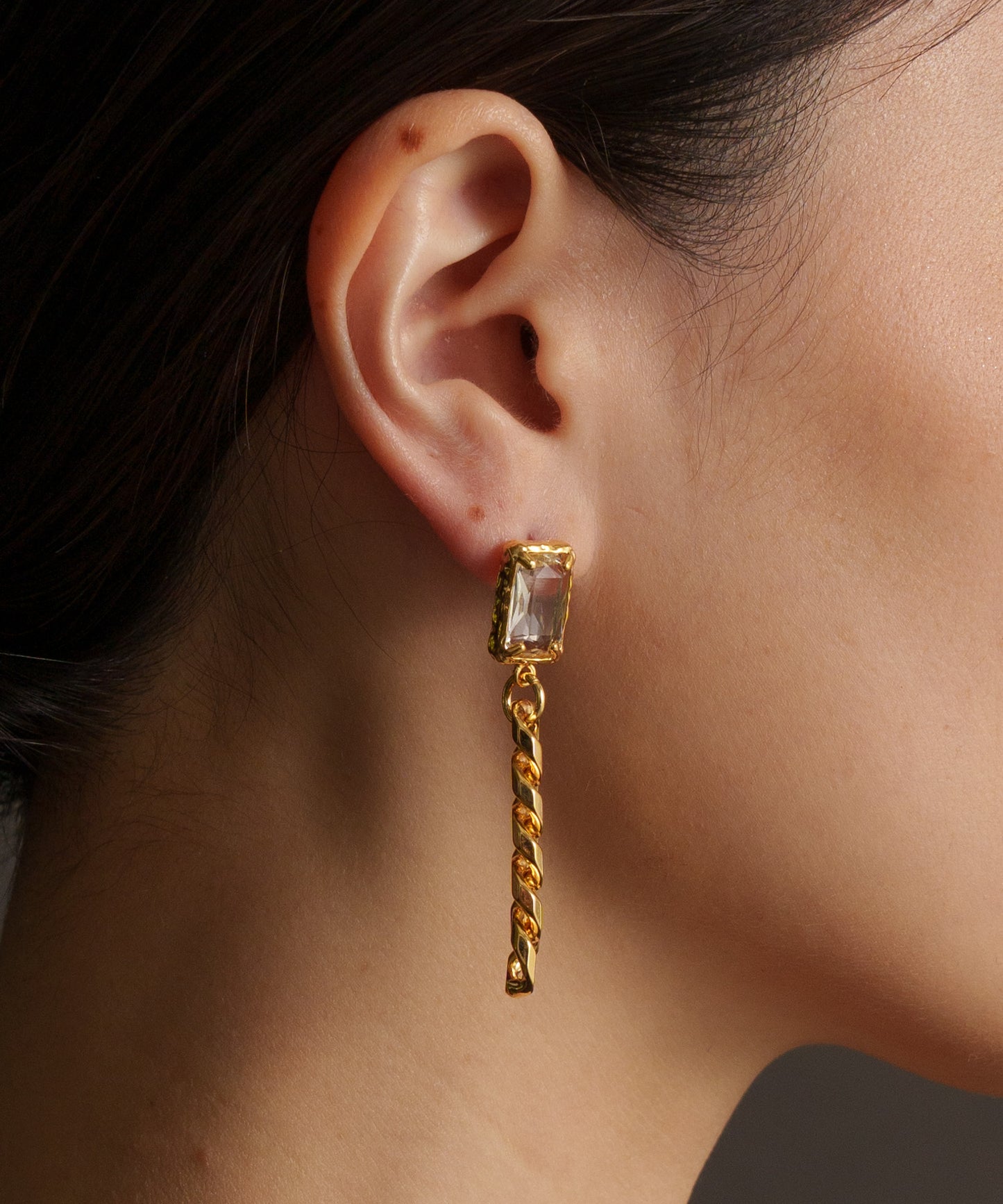 スクエアチェーンヴィンテージピアス【Gold×Clear】