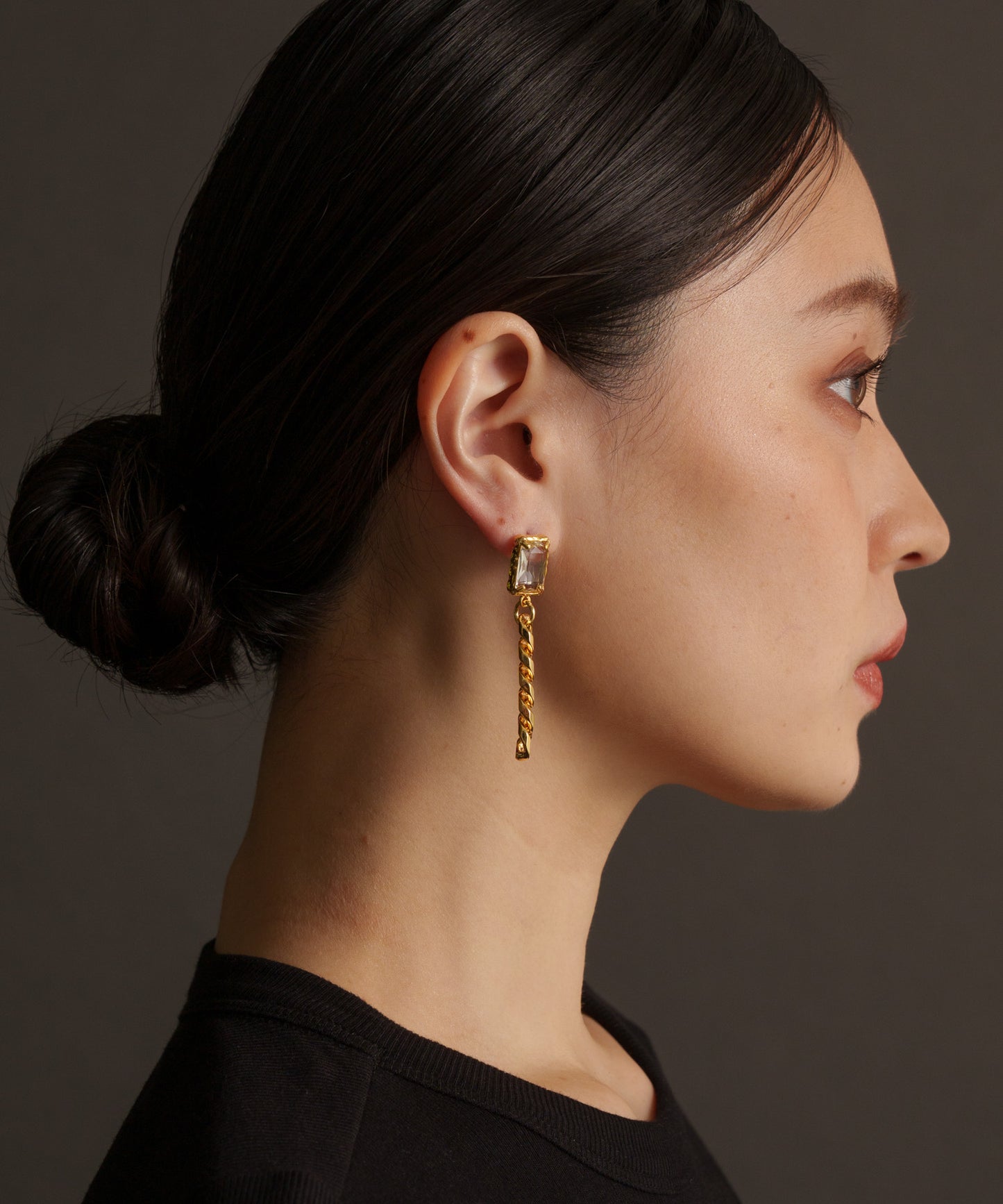 スクエアチェーンヴィンテージピアス【Gold×Clear】