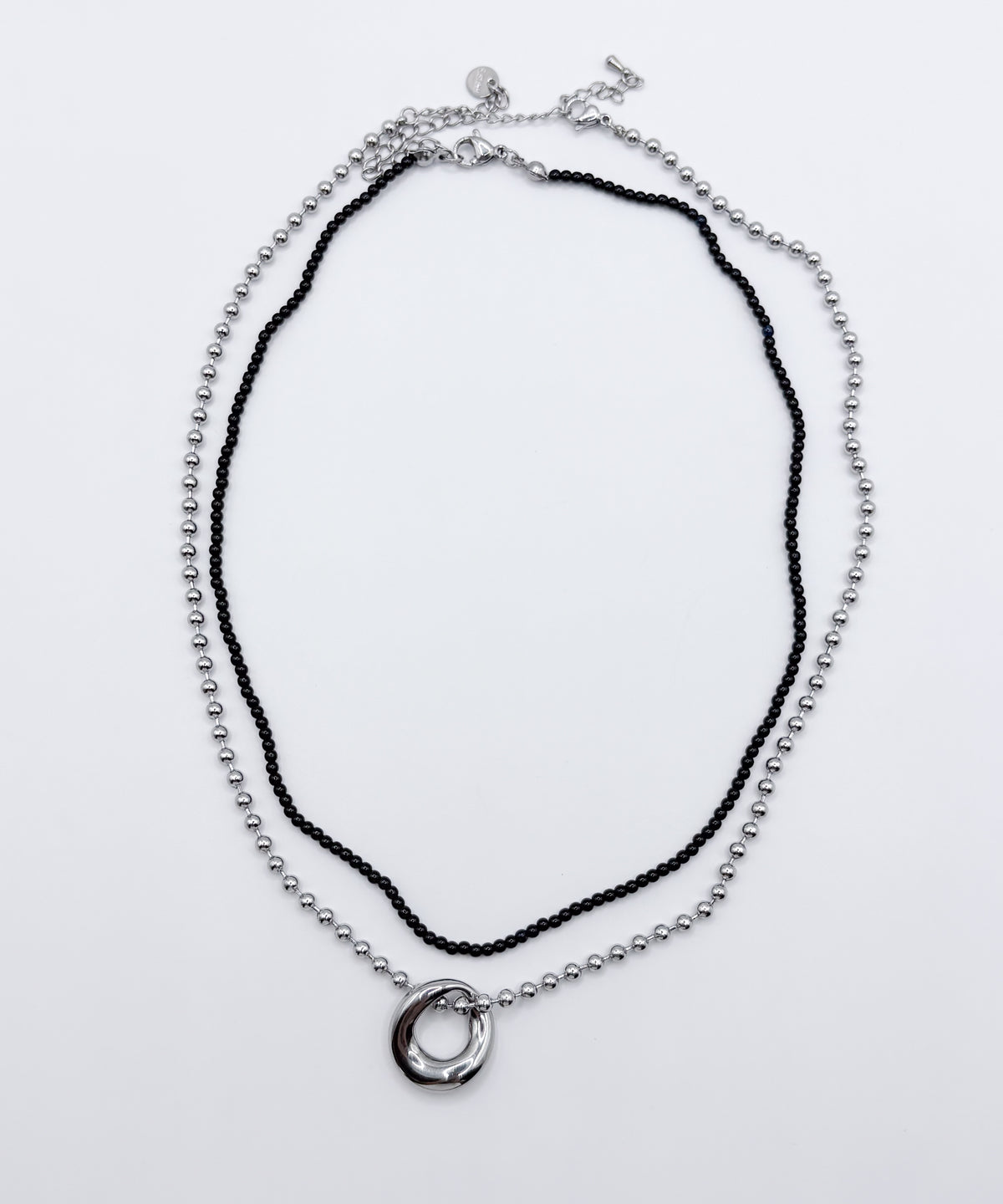 Blackビーズボールチェーンネックレス【Silver】