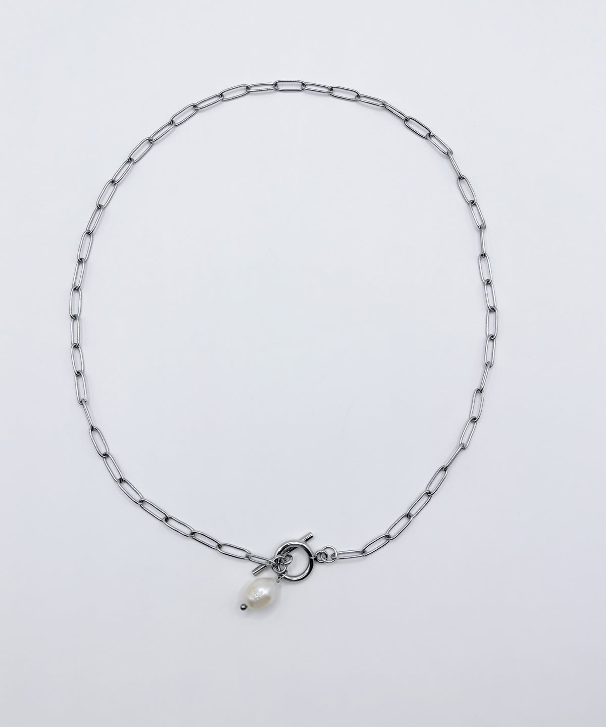 オーバルチェーンパールライクトップネックレス  【Silver】