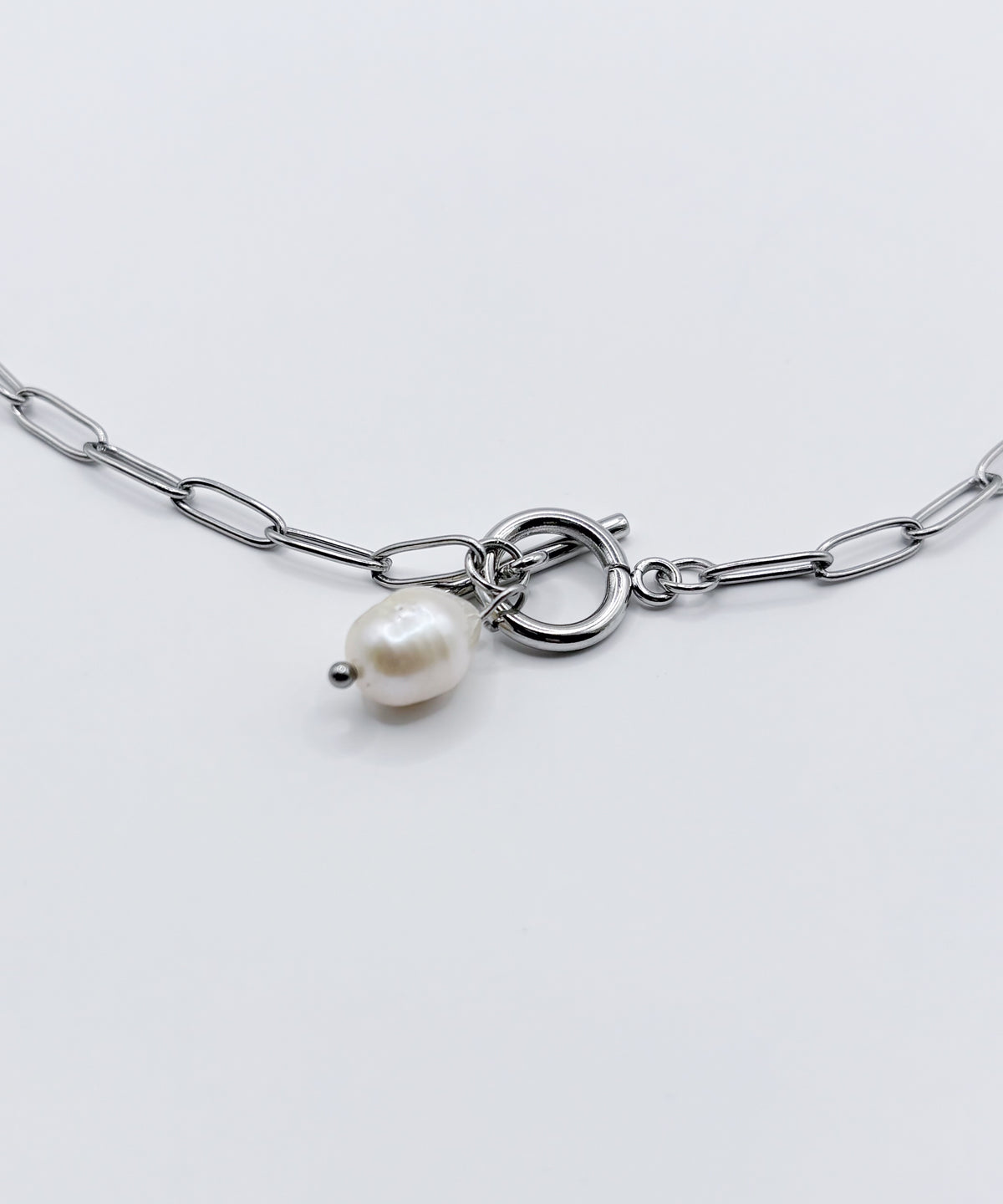 オーバルチェーンパールライクトップネックレス  【Silver】