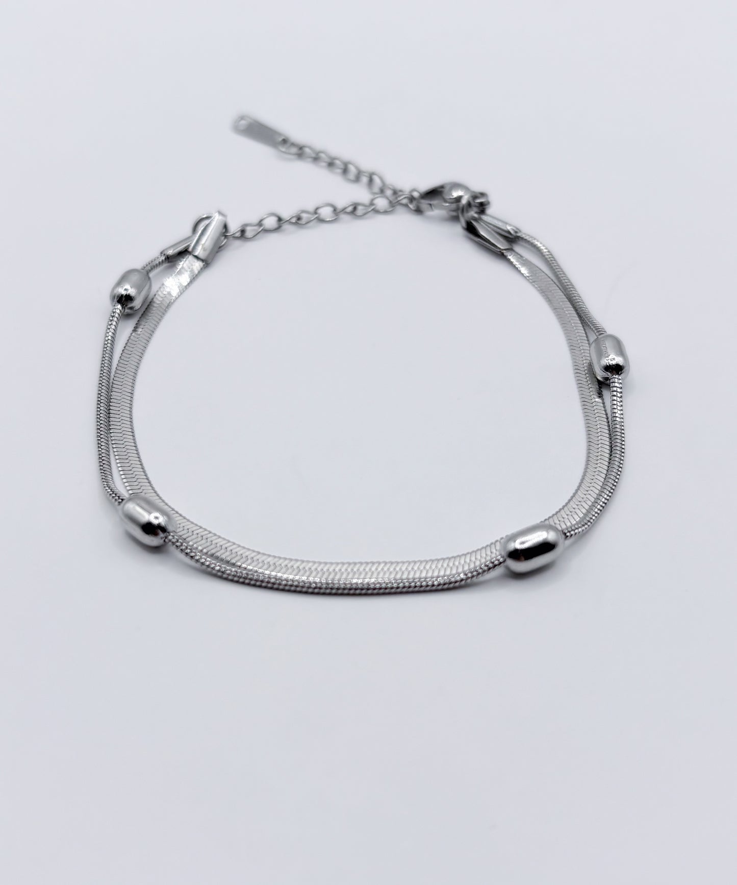 ステーションビーズ2連ブレスレット   【Silver】