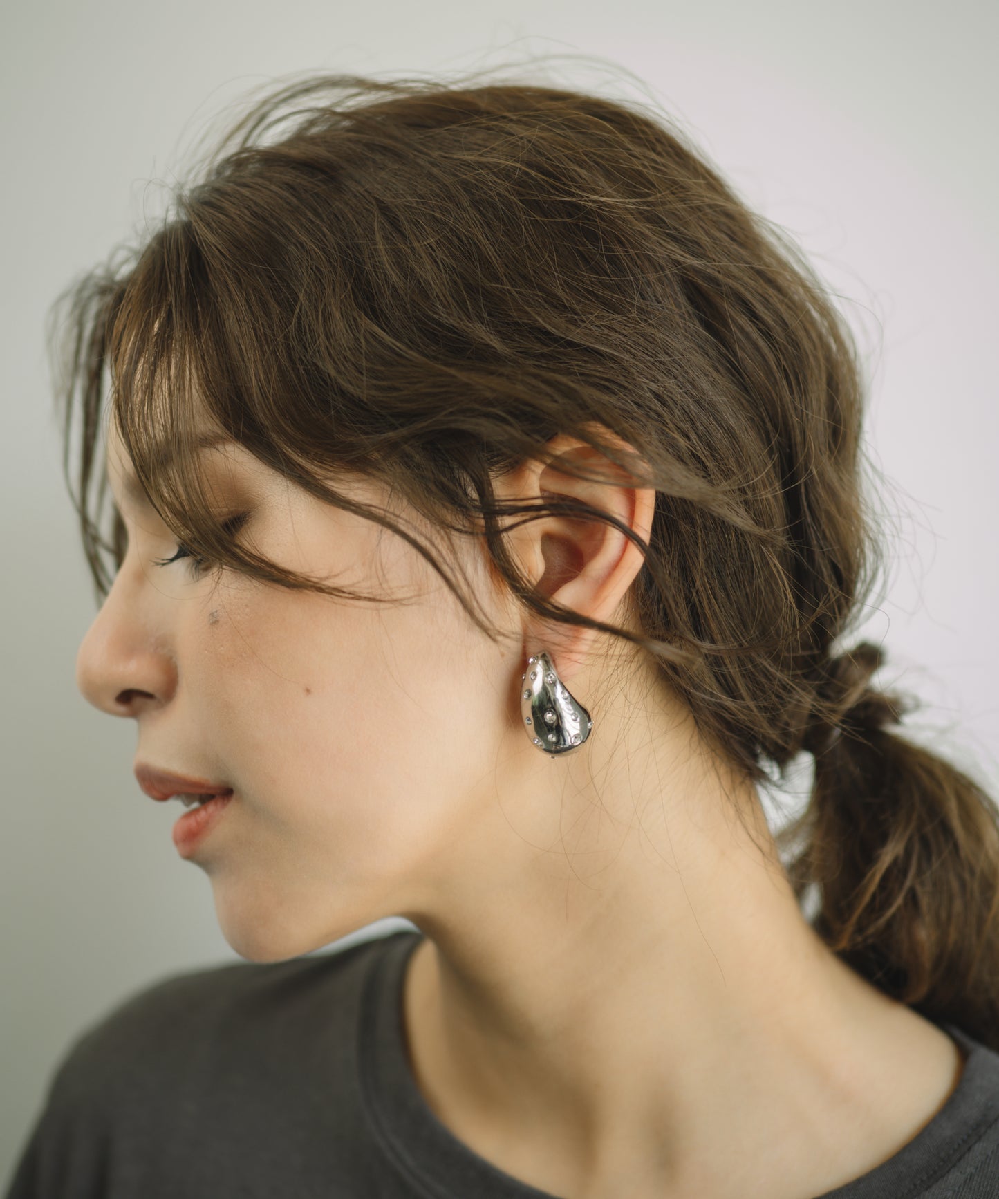 ストーンドットティアドロップピアス【Silver】