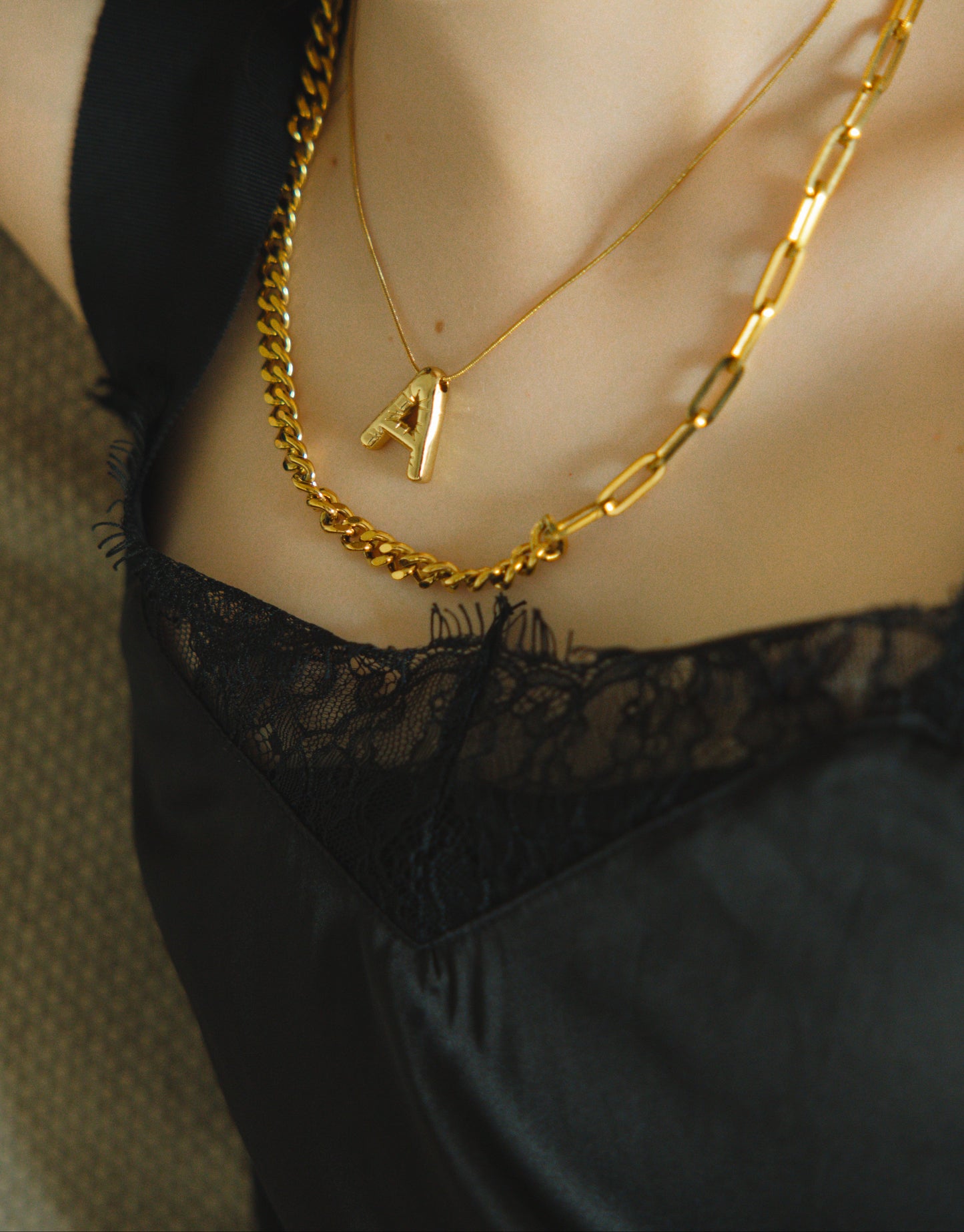 3Dイニシャルネックレス【Gold】　