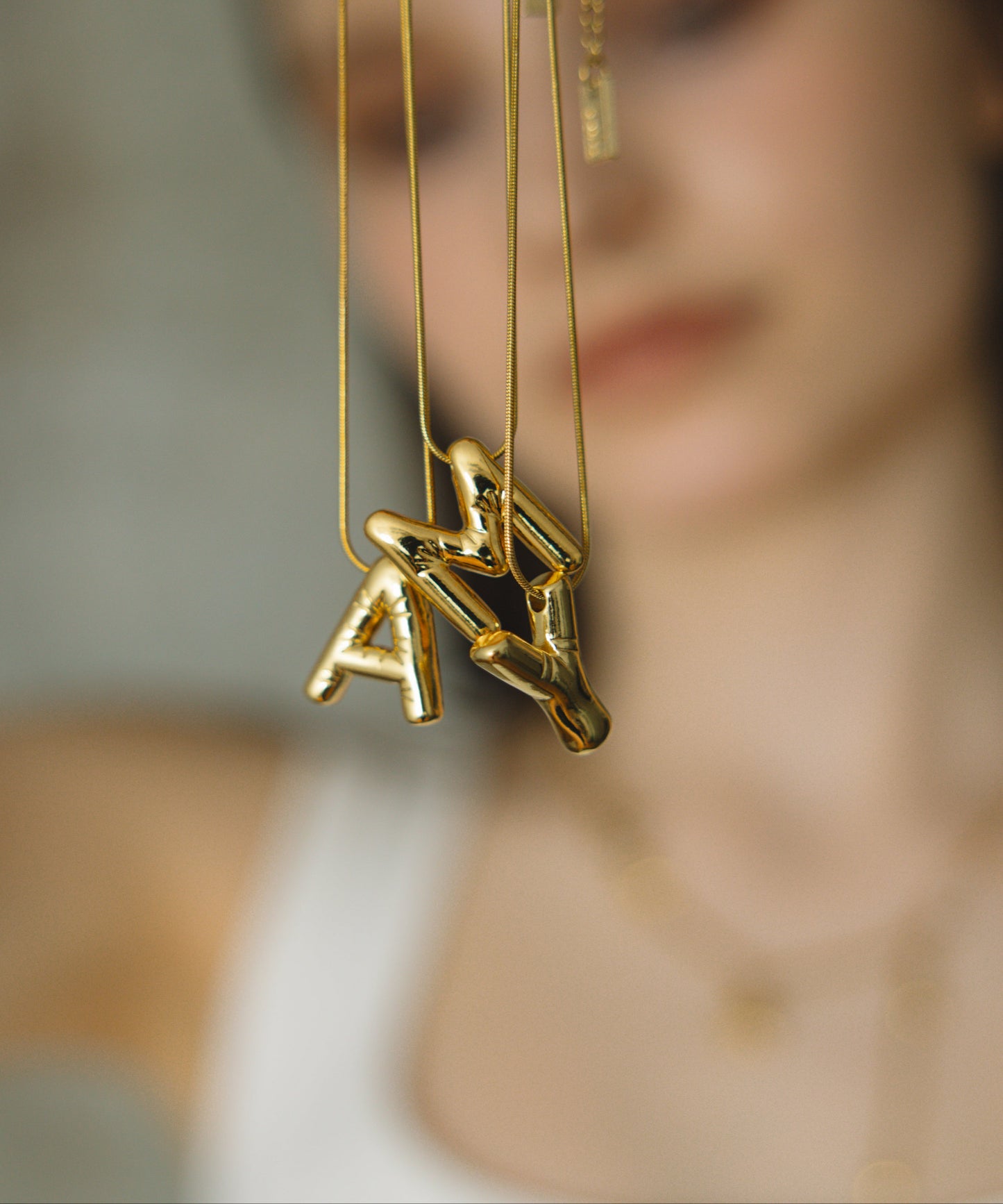 3Dイニシャルネックレス【Gold】　